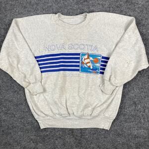 Nova Scotia Sweatshirt Mens Medium Gray Canada Sailboat Graphic Vintage